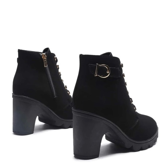 Lace Up Side Zipper Chunky Boots With Side Buckle - Picture 2 of 4